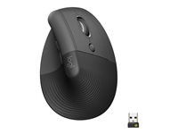 Logitech Lift Vertical Ergonomic Mouse - Vertikal mus - ergonomisk - optisk - 6 knappar - trådlös - Bluetooth, 2.4 GHz - Logitech Logi Bolt USB-mottagare - grafit 910-006473