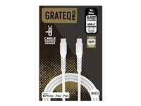 GRATEQ PRO - Lightning-kabel - 24 pin USB-C hane till Lightning hane - 2.25 m - vit - USB Power Delivery (60W), flätad kabel 86041GC