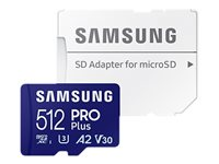 Samsung PRO Plus MB-MD512SA - Flash-minneskort (microSDXC till SD-adapter inkluderad) - 512 GB - A2 / Video Class V30 / UHS-I U3 - mikroSDXC UHS-I - blå MB-MD512SA/EU