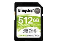 Kingston Canvas Select Plus - Flash-minneskort - 512 GB - Video Class V30 / UHS-I U3 / Class10 - SDXC UHS-I SDS2/512GB