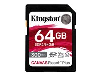 Kingston Canvas React Plus - Flash-minneskort - 64 GB - Video Class V90 / UHS-II U3 / Class10 - SDXC UHS-II SDR2/64GB