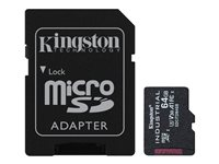 Kingston Industrial - Flash-minneskort (microSDXC till SD-adapter inkluderad) - 64 GB - A1 / Video Class V30 / UHS-I U3 / Class10 - mikroSDXC UHS-I SDCIT2/64GB