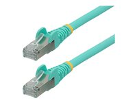 StarTech.com 1m CAT6a Ethernet Cable - Aqua - Low Smoke Zero Halogen (LSZH) - 10GbE 500MHz 100W PoE++ Snagless RJ-45 w/Strain Reliefs S/FTP Network Patch Cord - Patch-kabel - RJ-45 (hane) till RJ-45 (hane) - 1 m - S/FTP - CAT 6a - IEEE 802.3bt - halogenfri, formpressad, hakfri, tvinnad - havsblå NLAQ-1M-CAT6A-PATCH