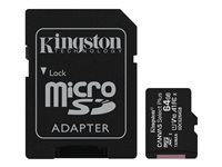 Kingston Canvas Select Plus - Flash-minneskort (microSDXC till SD-adapter inkluderad) - 64 GB - A1 / Video Class V10 / UHS Class 1 / Class10 - mikroSDXC UHS-I (paket om 2) SDCS2/64GB-2P1A