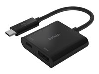 Belkin USB-C to HDMI + Charge Adapter - Videokort - 24 pin USB-C hane till HDMI, USB-C (enbart ström) hona - svart - stöd för 4K, USB Power Delivery (60W) AVC002BTBK
