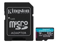 Kingston Canvas Go! Plus - Flash-minneskort (microSDXC till SD-adapter inkluderad) - 512 GB - A2 / Video Class V30 / UHS-I U3 / Class10 - mikroSDXC UHS-I SDCG3/512GB