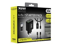 PORT Connect - 4-in-1 Starter Pack - strömadapter - 65 Watt - 4.05 A - QC 3.0, PD, PD/PPS - 2 utdatakontakter (USB, USB-C) - på kabel: USB-C - med USB-C-kabel, USB-C till HDMI-kabel, USB-C till USB-A-adapter 501939