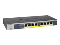 NETGEAR GS108PP - Switch - 8 x 10/100/1000 (PoE+) - skrivbordsmodell, rackmonterbar, väggmonterbar - PoE+ (123 W) - likström GS108PP-100EUS