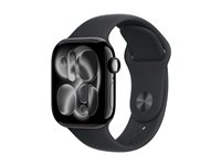 Apple Watch Series 11 (GPS + Cellular) - 42 mm - jet black aluminium - smart klocka med sportband - fluoroelastomer - svart - bandstorlek: M/L - 64 GB - LTE, Wi-Fi 4, UWB, Bluetooth - 5G - 29.7 g MF854QN/A