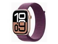Apple Watch Series 10 (GPS) - 46 mm - guldrosa aluminium - smart klocka med sportögla - mjukt nylon i dubbla lager - plommonfärgat - handledsstorlek: 130-200 mm - 64 GB - Wi-Fi 4, UWB, Bluetooth - 36.4 g MWWV3QN/A
