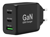 PORT Connect - Strömadapter - GaN-teknik - 65 Watt - 3.25 A - PD, PD 3.0, QC 3.0 - 2 utdatakontakter (USB typ A, 24 pin USB-C) - Europa 900106-EU