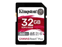 Kingston Canvas React Plus - Flash-minneskort - 32 GB - Video Class V90 / UHS-II U3 / Class10 - SDXC UHS-II SDR2/32GB