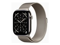 Apple Watch Series 11 (GPS + Cellular) - 46 mm - naturlig titan - smart klocka med milanesisk loop - nät av rostfritt stål - naturlig - bandstorlek: S/M - 64 GB - Bluetooth, LTE, Wi-Fi 4, UWB - 5G - 43.1 g MFCY4QN/A