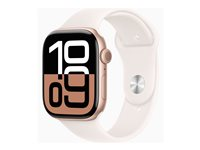 Apple Watch Series 10 (GPS + Cellular) - 46 mm - guld titan - smart klocka med sportband - fluoroelastomer - starlight - bandstorlek: M/L - 64 GB - LTE, Wi-Fi 4, UWB, Bluetooth - 4G - 41.7 g MWYY3QN/A