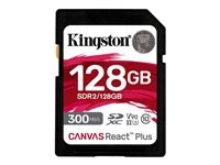 Kingston Canvas React Plus - Flash-minneskort - 128 GB - Video Class V90 / UHS-II U3 / Class10 - SDXC UHS-II SDR2/128GB