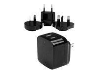 StarTech.com USB-väggladdare med två portar - kraftfull (17 W/3,4 A) - reseladdare (internationell) - Strömadapter - 17 Watt - 3.4 A - 2 utdatakontakter (USB) - svart - för P/N: USBLT1MWS, USBLT2MBR, USBLT2MW, USBLT30CMW, USBLTM1MBK, USBLTM1MWH, VID2VGATV3 USB2PACBK