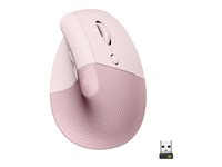 Logitech Lift Vertical Ergonomic Mouse - Vertikal mus - ergonomisk - optisk - 6 knappar - trådlös - Bluetooth, 2.4 GHz - Logitech Logi Bolt USB-mottagare - rosa 910-006478