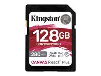 Kingston Canvas React Plus - Flash-minneskort - 128 GB - Video Class V60 / UHS-II U3 / Class10 - SDXC UHS-II SDR2V6/128GB