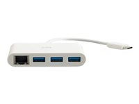 C2G USB C Ethernet and 3 Port USB Hub White - Hub - 3 Ports - Nätverksadapter - USB-C - Gigabit Ethernet x 1 + USB 3.0 x 3 - vit 82409