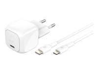 Belkin BoostCharge - Strömadapter - kompakt - 30 Watt - Strömmatning 3.1 (24 pin USB-C) - på kabel: Lightning - med USB-C till Lightning-kabel (1 m) WCA008KQ1MWH-B5