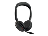Jabra Evolve2 65 Flex UC Stereo - Headset - på örat - Bluetooth - trådlös - aktiv brusradering - USB-C - svart - med trådlös laddningsplatta - Optimerad för UC 26699-989-889