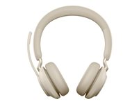 Jabra Evolve2 65 MS Stereo - Headset - på örat - Bluetooth - trådlös - USB-C - ljudisolerande - beige - Certifierad för Microsoft-teams 26599-999-898