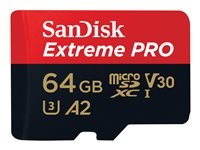 SanDisk Extreme Pro - Flash-minneskort (microSDXC till SD-adapter inkluderad) - 64 GB - A2 / Video Class V30 / UHS-I U3 / Class10 - mikroSDXC UHS-I SDSQXCU-064G-GN6MA