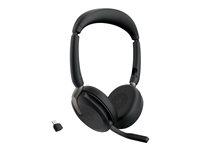 Jabra Evolve2 65 Flex UC Stereo - Headset - på örat - Bluetooth - trådlös - aktiv brusradering - USB-C - svart - med trådlös laddningsplatta - Optimerad för UC 26699-989-889