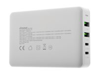 Insmat - Strömadapter - GaN - 100 Watt - 5 A - PD 3.0, QC 3.0 - 4 utdatakontakter (2 x 9-stifts USB typ A, 2 x USB-C) - vit 530-1100