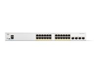 Cisco Catalyst 1300-24P-4G - Switch - L3 - Administrerad - 24 x 10/100/1000 (PoE+) + 4 x 1 Gigabit SFP - rackmonterbar - PoE+ (195 W) - återanvänd C1300-24P-4G-RF