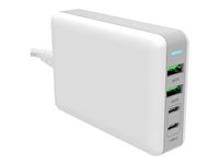 Insmat - Strömadapter - GaN - 100 Watt - 5 A - PD 3.0, QC 3.0 - 4 utdatakontakter (2 x USB-C, 2 x 9-stifts USB typ A) - vit 530-1100