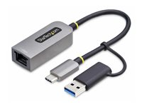StarTech.com USB-C to Ethernet Adapter w/USB-A Adapter, Realtek RTL8153B - Nätverksadapter - USB-C 3.2 Gen 1 - Gigabit Ethernet - rymdgrå C21GA-USB-ETHERNET